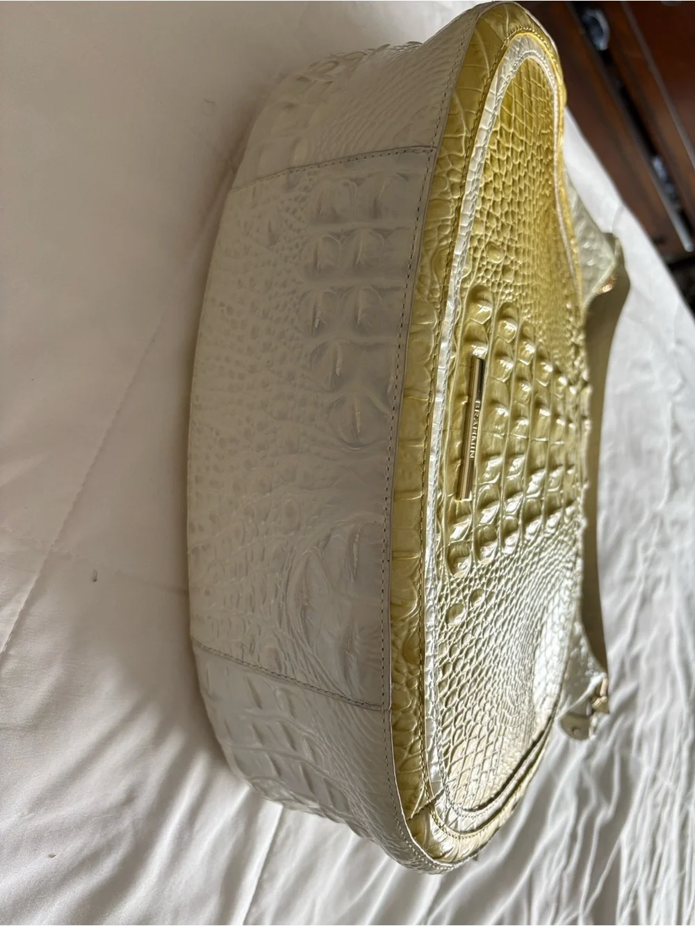 Brahmin Yellow and White Croc-Embossed Hobo Shoulder Bag